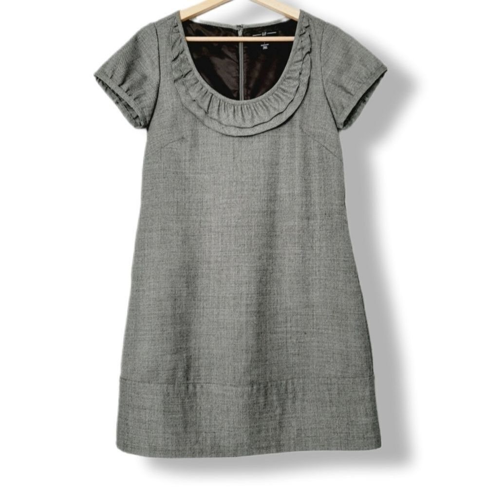 GAP \ Wool Blend A-Line Bib Collar Mini Dress Neutral Gray Sz 2